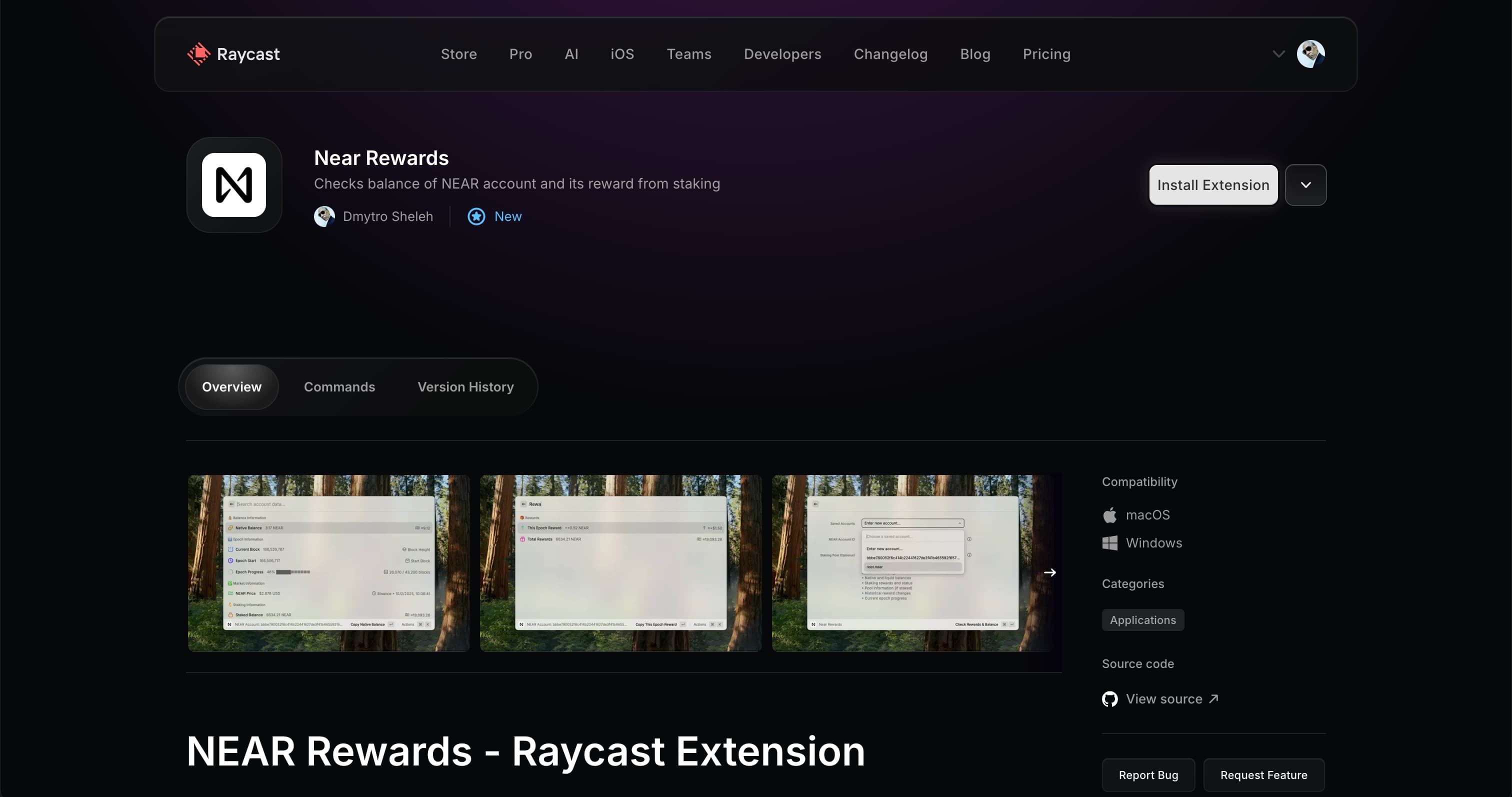 NEAR Rewards | Raycast extention
